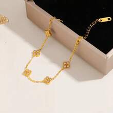 1 chiếc vòng tay bằng thép không gỉ cao cấp hình cỏ bốn lá đính kim cương trắng, bề mặt mạ vàng, thiết kế tối giản, đa năng, thể hiện gu thẩm mỹ thời trang. - CL-2541 - Xem 4