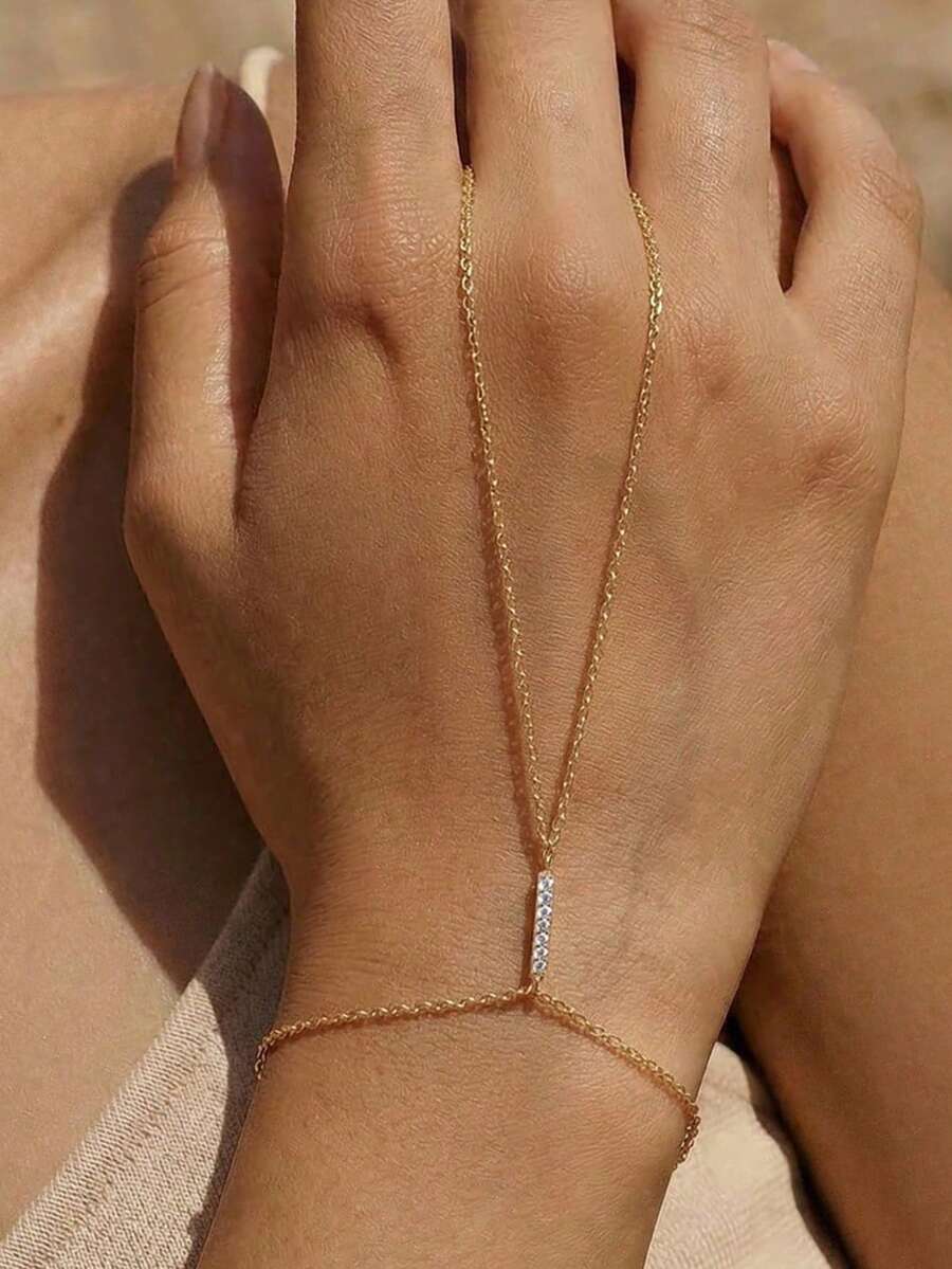 EleRunis 1 chiếc vòng tay/vòng đeo tay vuông nhỏ nhắn bằng bạc Sterling 925 dành cho nữ, đính đá Cubic Zirconia, trang sức cơ thể, thích hợp đeo hàng ngày, dự tiệc cưới, lễ đính hôn, kỷ niệm, ngày Valentine. - Vàng - Xem 1