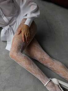 1双春夏彩色连裤袜，纯色蕾丝镂空花卉渔网袜，甜美酷炫哥特风蓝绿色/白色/黑色紧身裤，Y2K复古朋克个性化派对节日街头时尚过膝袜 - 彩色 - 查看 7