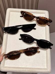 4 Pairs New Retro Cat Eye Glasses Sets, Multi-Color Fashion Versatile Glasses Combo, Suitable For Travel, Beach, Bar, Daily Wear - 4-piece Black Leopard Print Tea Set - View 3