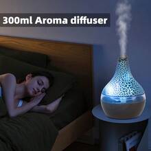 300ml Aromatherapy Diffuser & Humidifier, USB Essential Oil Diffuser With Remote & 7 Color Lights, Quiet Mist For Home Bedroom - màu đen - Xem 3