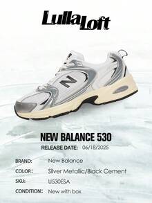 New Balance NB 530 Silver Metallic Black Cement– Men's Lifestyle Sneakers – Shoes For Unisex -Vintage-Autumn & Winter & Spring & Summer-Inspired Running Shoes, Shock-Absorbing Comfort, Gym To Streetwear Casual Wear -Back To School- Mother's Day Gifts-Father's Day Gift –U530ESA - Màu bạc ánh kim/màu xi măng đen - Xem 6