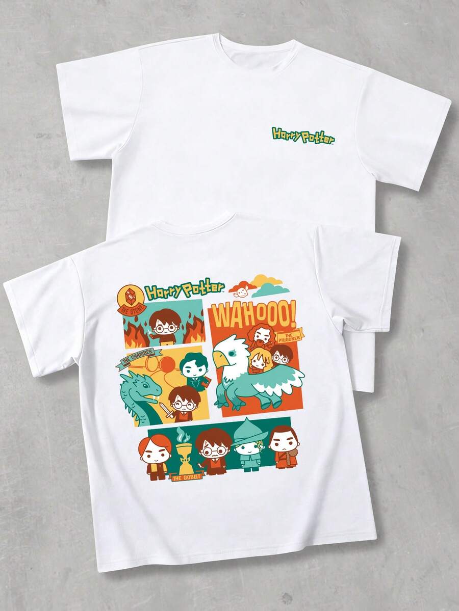 Strevion OBM Men X Harry Potter Áo thun nam tay ngắn cổ tròn in hình hoạt hình Harry Potter tối giản, thích hợp cho mùa hè. - trắng - Xem 1