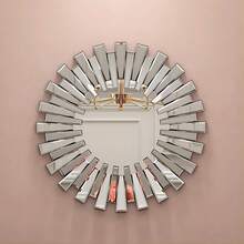 Silver Sunburst Decorative Wall Mirror, Beveled Round Accent Mirror For Living Room Accent, 24"*24" - 銀色 - 查看 5