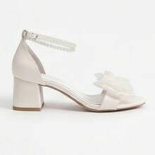 Women's High-Heeled Sandals, Sweet Bow Chunky Heel Sandals, Comfortable, Open-Toe, With An Adjustable Ankle Strap, Sweet And Elegant, Suitable For Everyday Wear, Vacations, Banquets, Parties, Dances, Dates, Local Warehouse Shipping. - 白色 - 查看 2