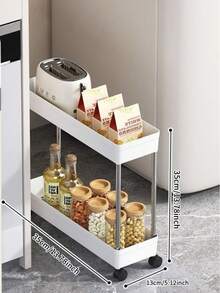 2/3/4 Tier Portable Storage Cart, Suitable For Narrow Spaces, 13cm Width, Hollow Drainage With Movable Casters, Drainage Net, Mobile Kitchen Storage Rack With Metal Tubes, Vertical Storage Rack, Applicable For Kitchen, Bathroom, Laundry Room, Living Room, Floor-Standing Rack, Floor-Standing Rack - Stainless Steel + Plastic Material (Can Be Used For Washing Vegetables) - Multicolor - View 10