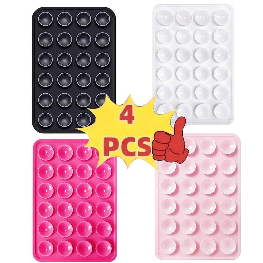 4个硅胶吸盘手机壳支架，双面设计，免提强力吸盘，方便自拍和视频拍摄，兼容和安卓手机 - 彩色 - 查看 1