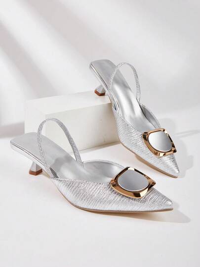 Giày cao gót mũi nhọn có khóa kim loại dành cho nữ, thích hợp cho mùa xuân/hè.