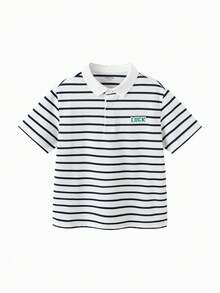 Balabala 儿童Polo衫，柔软透气，时尚休闲学院风夏季上衣，2026款 - 藍白色調 - 查看 1