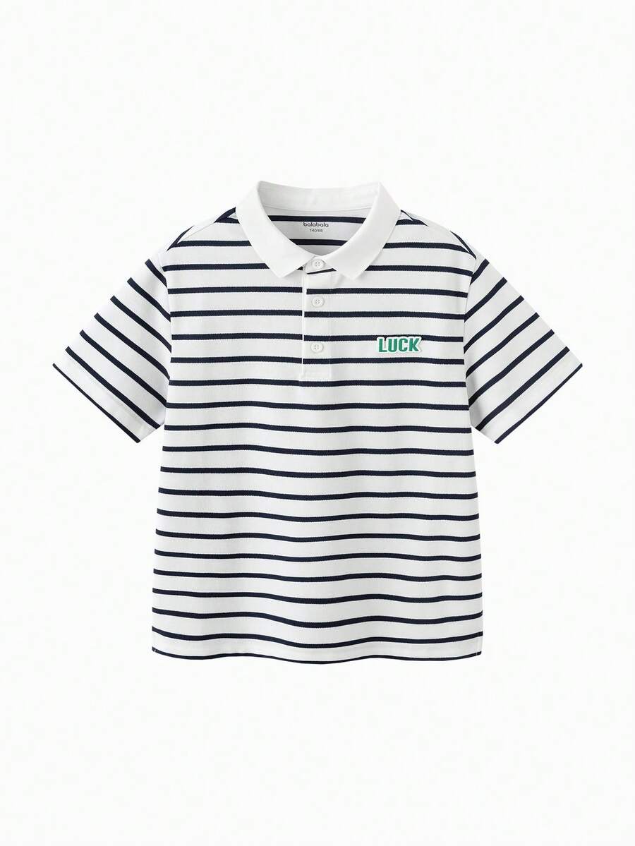 Balabala 儿童Polo衫，柔软透气，时尚休闲学院风夏季上衣，2026款 - 藍白色調 - 查看 1