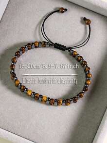 Pulsera hecha a mano de cuentas de piedra de ojo de tigre de doble capa, accesorio tejido de estilo punk hipoalergénico, adecuado para uso diario y como regalo - Multicolor - View 4