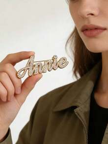Custom Name Pin Rhinestone Crystal Lapel Pin Gold Badge For Jackets Bags Hats Hijab Pin - Multicolor - View 3