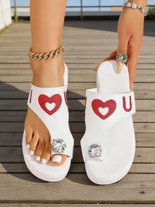 Sandal đế xuồng dày dặn thời trang mùa hè dành cho nữ, thêu hình trái tim đính đá, thích hợp cho kỳ nghỉ, du lịch, đi biển. - trắng - Xem 14