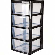 4 Drawer Large Plastic Storage Drawer Tower Perfect For Schools Offices And 's Toys Storage Solution - BlackClear - View 2
