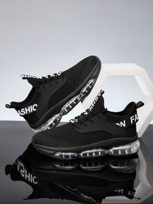 男士中空气垫针织透气休闲运动鞋 - 黑色 - 查看 3