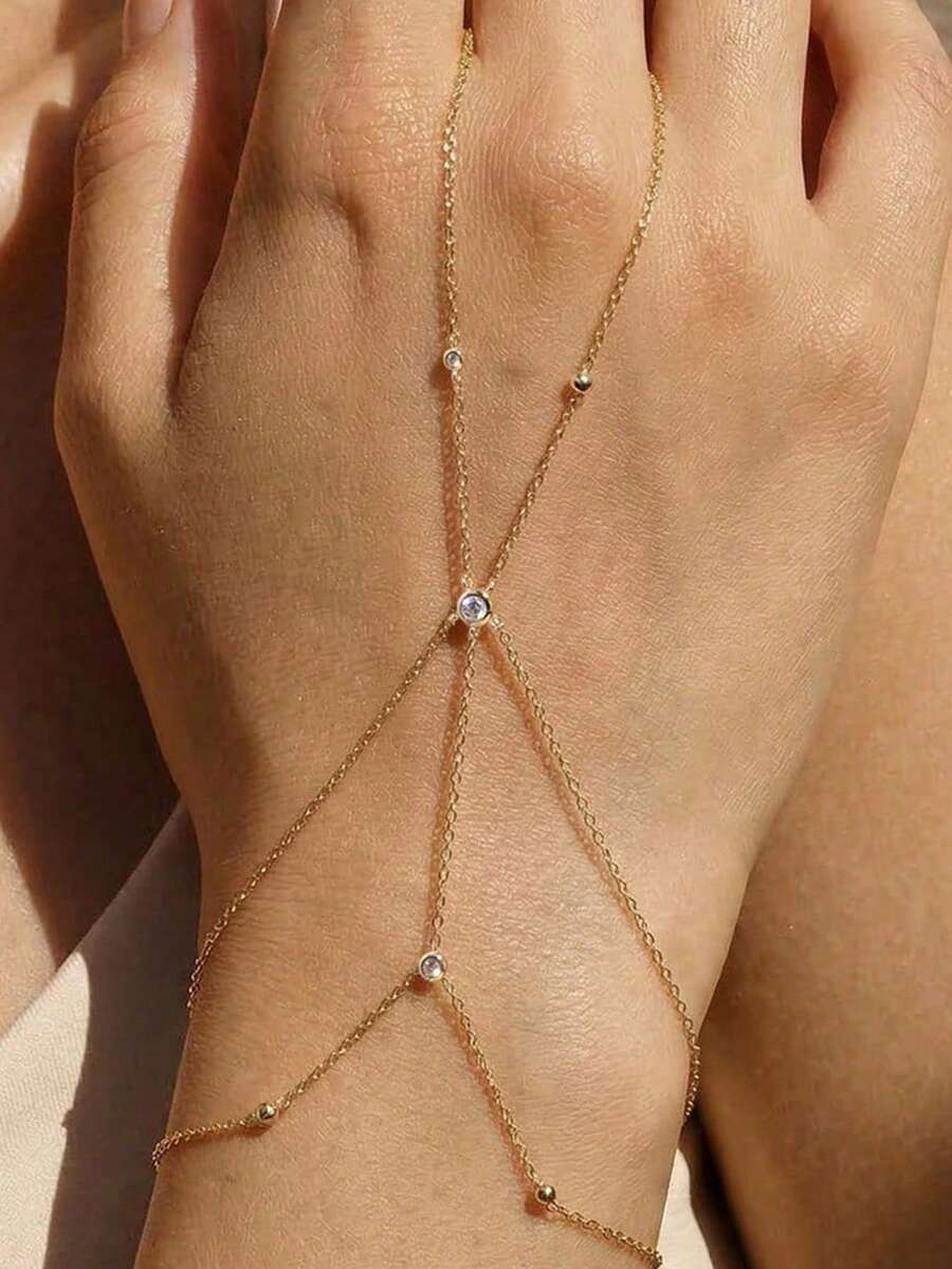EleRunis 1 chiếc vòng tay/nhẫn đeo tay mỏng manh bằng bạc 925 cho nữ, đính đá Cubic Zirconia, trang sức cơ thể đeo hàng ngày, thích hợp cho đám cưới, tiệc tùng, lễ đính hôn, kỷ niệm, ngày Valentine. - Vàng - Xem 1