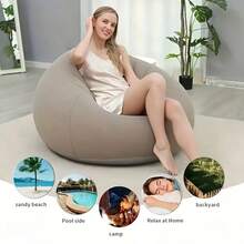 Large Inflatable Bean Bag Chair – Soft & Comfortable Tatami-Style Round Lounge Sofa For Indoor & Outdoor, Relaxing Seat For Living Room, Office, Picnic, Or Camping - Xám - Xem 6