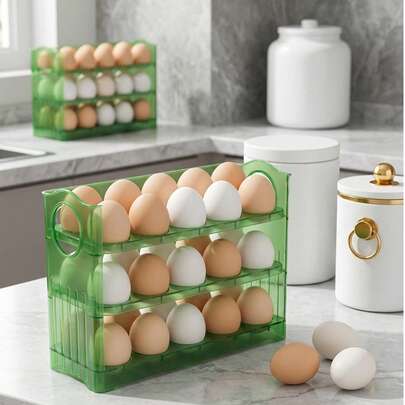 1 hộp đựng trứng 3 tầng trong suốt, giá đựng trứng nhà bếp, thích hợp để trong tủ lạnh, tủ bếp, kệ và mặt bàn, thích hợp cho lễ Phục sinh, Ngày của Mẹ, có thể dùng như khay đựng trứng.