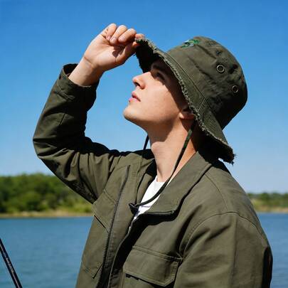 宽檐渔夫印花丛林帽，男女通用，防紫外线，透气遮阳帽，带可调节下巴带，适合户外日常佩戴