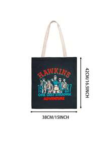 1pc Stranger Things Official Netflix Reusable Shopping Bag, Made Of Polyester Fiber, Featuring Characters Like Demogorgon, Eleven, Mike, Dustin, Will, Lucas, Shoulder Bag For Daily Use, Suitable As Gift For Friends And Family - A - View 10