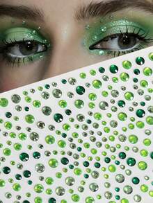 1pc Green Ombre Diamond Face Sticker, Music Festival Makeup, Stage Makeup, Face Decor Rhinestone Sticker, Waterproof Self-Adhesive Elf Makeup Tear Rhinestone Sticker, Creative Makeup Decor Sticker,Concert Look,Face Gems - Green - View 2