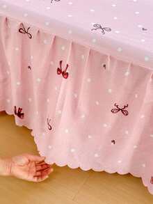 3件套（1件床裙，2件枕套）粉色白色小圆点蝴蝶结印花荷叶边床裙，全覆盖防尘罩，裙边床裙三件套，褶皱床裙配2个枕套床上用品套装 - 甜美風趣 - 查看 10