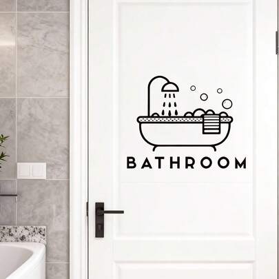 Pegatina con patrón de letras negras, adhesiva y extraíble para decorar puertas, espejos o paredes del dormitorio y el baño