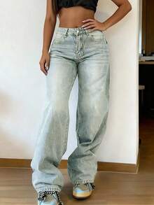 Women's Vintage Loose Stacked Straight Leg Jeans - Light Wash - View 4