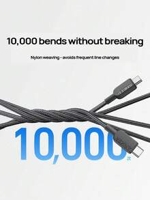 anker A8895 Dual Type-C 2-In-1 Fast Charging Cable, PD3.1 Charging Compatible With MacBook, Smart Current Distribution, Braided Tangle-Resistant, Fast Charging Compatible With MacBook & Smartphones, - Black - View 5