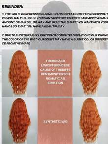 芥末黄女士波浪假发，耐热合成蕾丝前假发，自然发际线，适合日常佩戴、音乐节及角色扮演场合。 - 彩色 - 查看 7