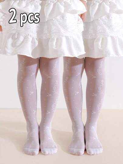 2 chiếc quần tất dệt jacquard cho bé gái, chống nắng UPF 50+, màu cơ bản, dệt mật độ cao, co giãn và thoáng khí, thích hợp cho mùa hè.