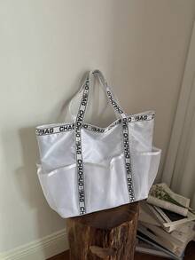 Dedoo Bolso de mano grande impermeable, bolso de compras, bolso de playa para damas - Blanco - Ver 5