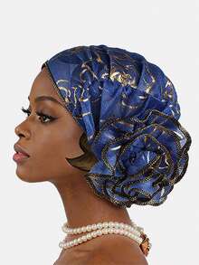 1件装女士金箔蕾丝头巾帽，穆斯林头巾，防脱发帽，适合日常佩戴 - 彩色 - 查看 11