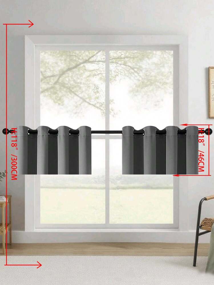 1pc/2pcs Solid Color Polyester Curtains, Energy Blackout Light Blocking Thermal Insulated Curtains For Kitchen, Dining Room, Living Room, Bedroom, Study Room In Black, Deep Grey - Dark Grey - View 14