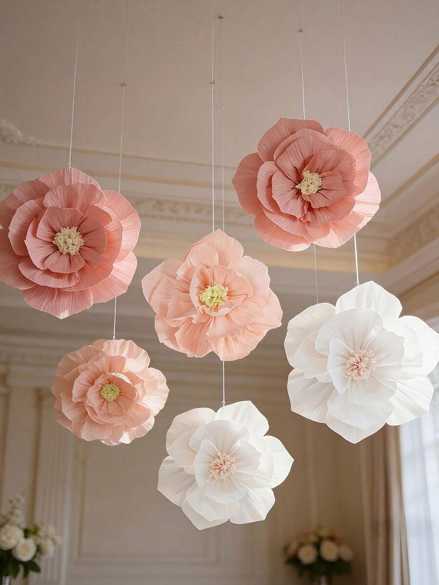6pcs/3pcs/1pc Daisy Paper Flower Balls And Crepe Paper Flower Decorations, Suitable For Wedding And Party Decor - Bright Colorful Spring Floral Wall Hanging, Lightweight Paper Daisies, Suitable For Indoor And Outdoor Events
