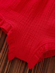 Vintage Embroidered Floral Trim Camisole Top And Minimalist Triangle Bottoms Set, Summer - Red - View 6