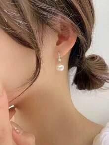 2pcs Elegant Cubic & Pearl Earrings, Suitable For Women's Everyday Wear - trắng - Xem 2