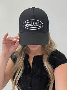 1pcs VonDutch Printed Baseball Cap, Classic Casual Retro Y2K Unisex Baseball Cap, Adjustable Size, Lightweight And Sun Protection, Suitable For Outdoor Sports, Daily Wear, Parties, And - màu đen - Xem 2