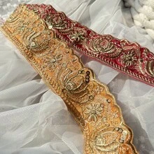 2026新款 100cm 紗麗布料裝飾 - 多色刺繡紗麗邊飾，適用於杜帕塔 - 刺繡布蕾絲 - 紫色 - 查看 11
