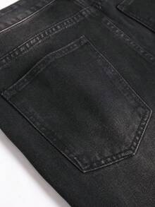 Men's Casual Everyday Commute Simple Versatile Solid Color Straight Leg Jeans Loose Wide Leg Comfortable Regular Washed Black Street Going Out Distressed Jeans For Boyfriend & Husband - 黑色 - 查看 3