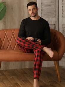 Men's Long Plaid Pajamas Cold Winter Flannel - 紅色 - 查看 6