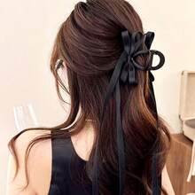 1pc Fashion Black Ribbon Bow Claw Clip Hair Claw Hairstyle Accessory For Women, Matte Finish Daily Use Bangs Clip - Multicolor - View 5
