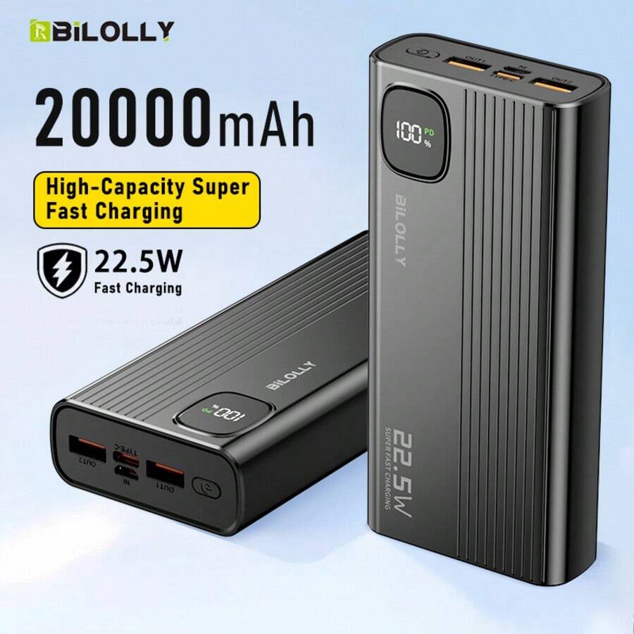 22.5W Fast Charging Portable Power Bank With Real-Time Battery Level Display, DP 20W Fast Charging, Ultra-Slim Design, Supports Type-C Bidirectional Charging, Portable External Battery Pack Compatible With IPhone 16/15/14/13/12/11 And Android Series. - 黑色 - 查看 1