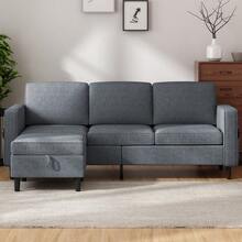 Modern Linen L-Shaped Sectional Sofa 3-Seater With Storage Footstool For Living Room - Dark Grey - View 6