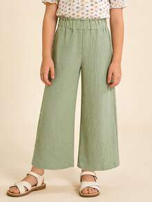 3pcs Girls' Bubble Gum Solid Color Wide Leg Pants, Soft & Comfortable Minimalist All-Match Versatile, Suitable For Spring, Summer, Autumn - Multicolor - View 5
