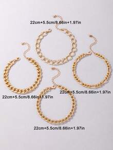 4pcs/Set Vintage American Style Multi-Layer Metal Chain Anklet Set, Suitable As Beach Holiday Gift For Women - Multicolor - View 10