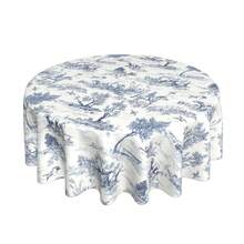 Blue Sage Green Floral Round Tablecloth - 60 Inch Dia Or 70 Inch Dia Chinoiserie Flower Table Cloth Vintage Boho Floral Polyester Fabric Farmhouse Round Table Cover For Kitchen Party Dining Picnic Outdoor Decor - 法式鄉村 - 查看 1