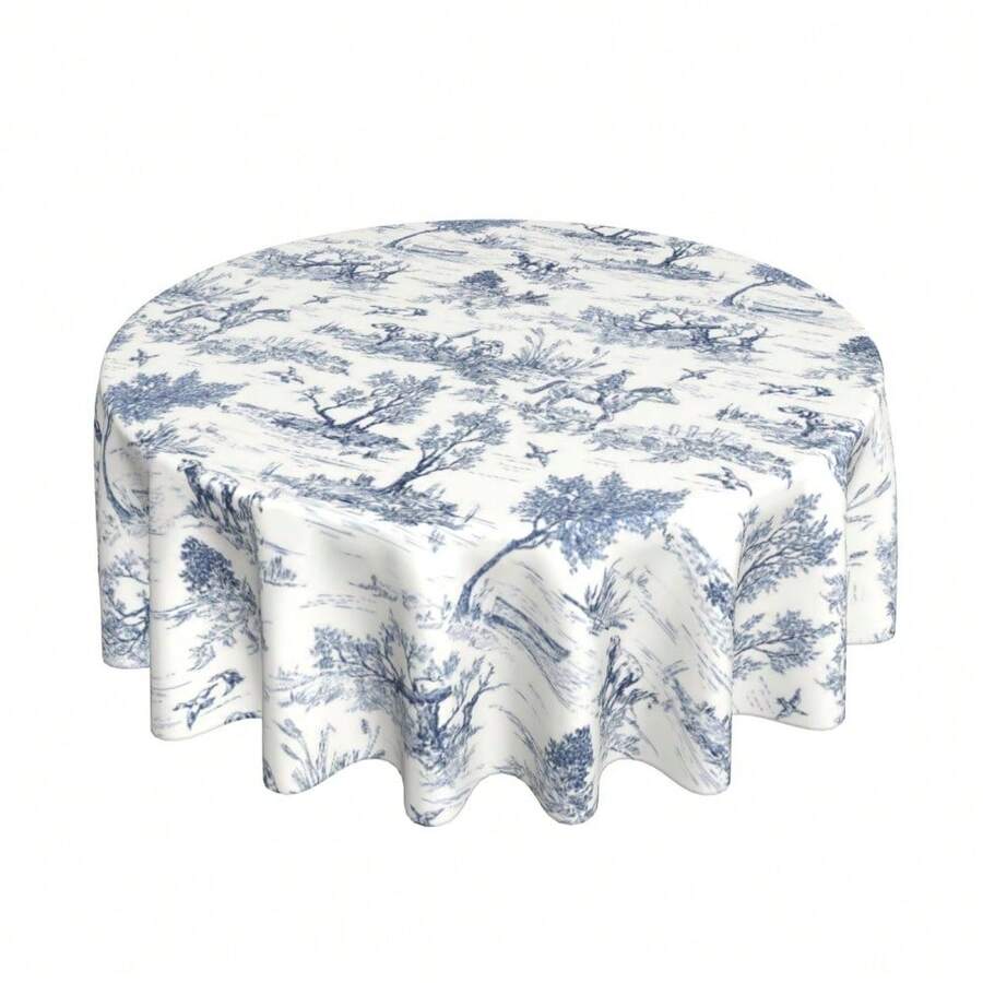 Blue Sage Green Floral Round Tablecloth - 60 Inch Dia Or 70 Inch Dia Chinoiserie Flower Table Cloth Vintage Boho Floral Polyester Fabric Farmhouse Round Table Cover For Kitchen Party Dining Picnic Outdoor Decor - 法式鄉村 - 查看 1