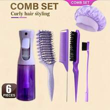 Set de 6/3 piezas de herramientas para peinado | Incluye botella de spray de 200ml, peine volumizador, peine de cola y tapa difusora de spray rizado - Multicolor - Ver 5