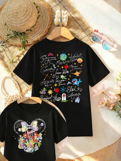  Women's Disney Princess Group Custom Name Cotton T-Shirt Round Neck Short Sleeve Casual Top